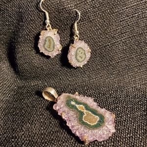 Sterling & Amethyst Geode earrings & pendant set